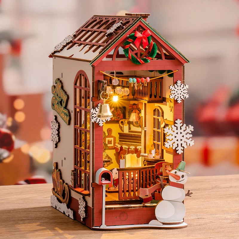 Rolife Christmas Indoor Scene DIY Book Nook - Festive Holiday Bookshelf Insert