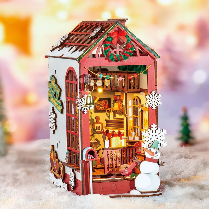 Rolife Christmas Indoor Scene DIY Book Nook - Festive Holiday Bookshelf Insert