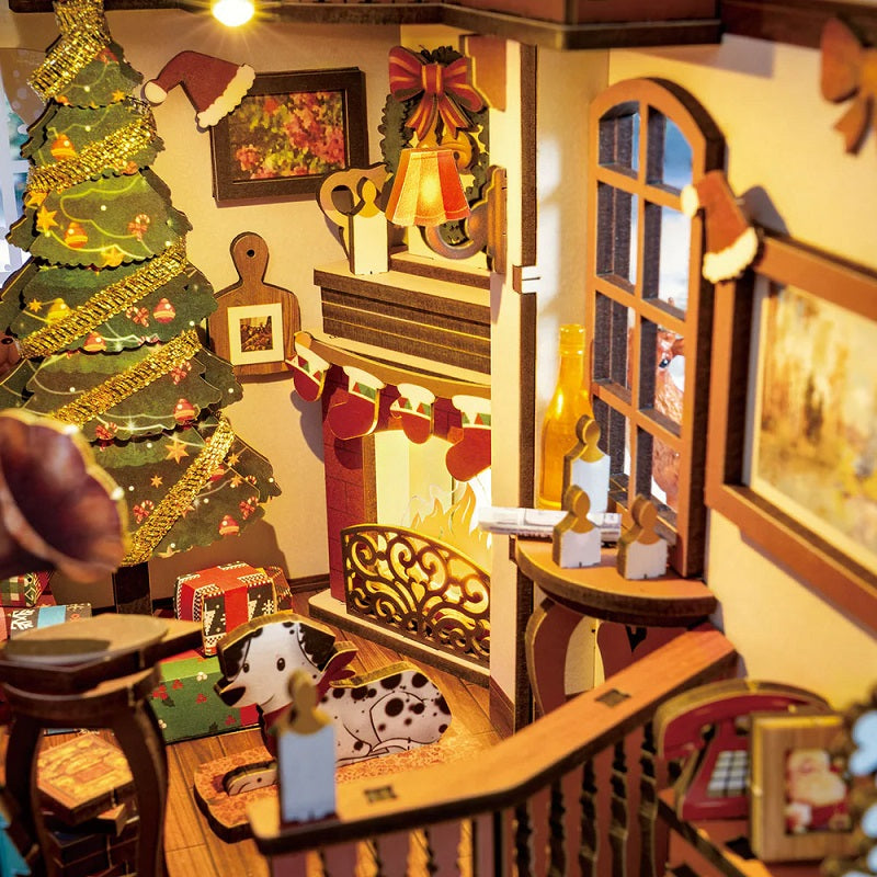 Rolife Christmas Indoor Scene DIY Book Nook - Festive Holiday Bookshelf Insert