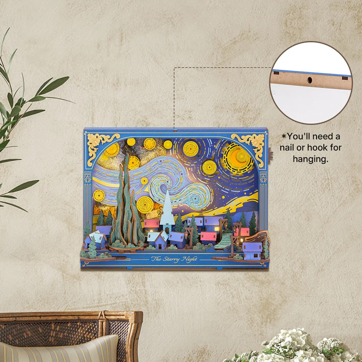 Rolife The Starry Night Wall Art 3D Wooden Puzzle - Van Gogh Inspired Display