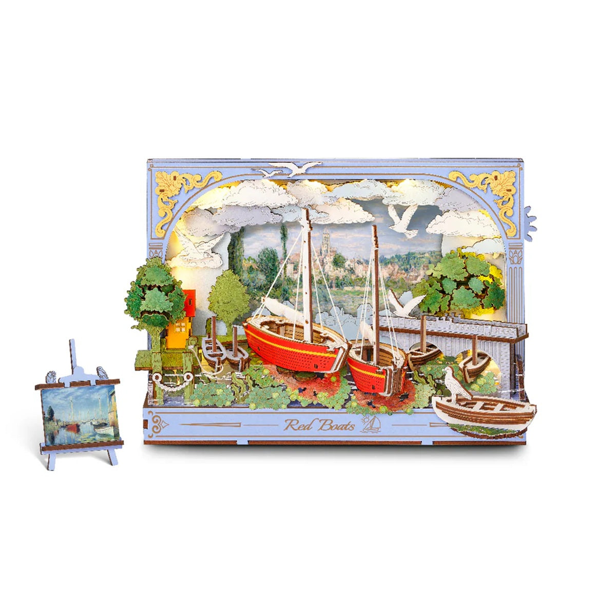 Robotime Red Boats 3D Wooden Puzzle Wall Art Decor