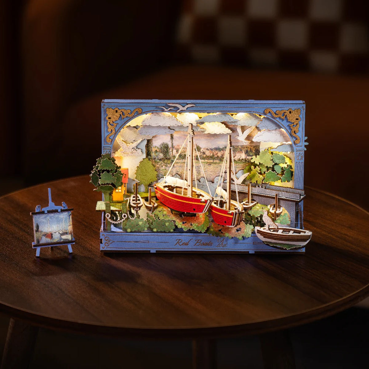 Robotime Red Boats 3D Wooden Puzzle Wall Art Decor