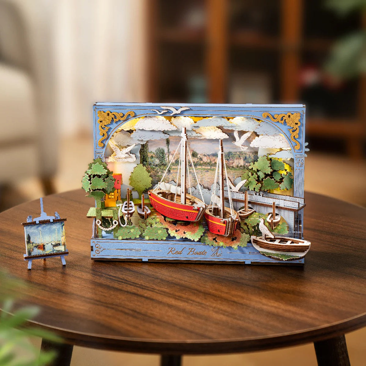 Robotime Red Boats 3D Wooden Puzzle Wall Art Decor