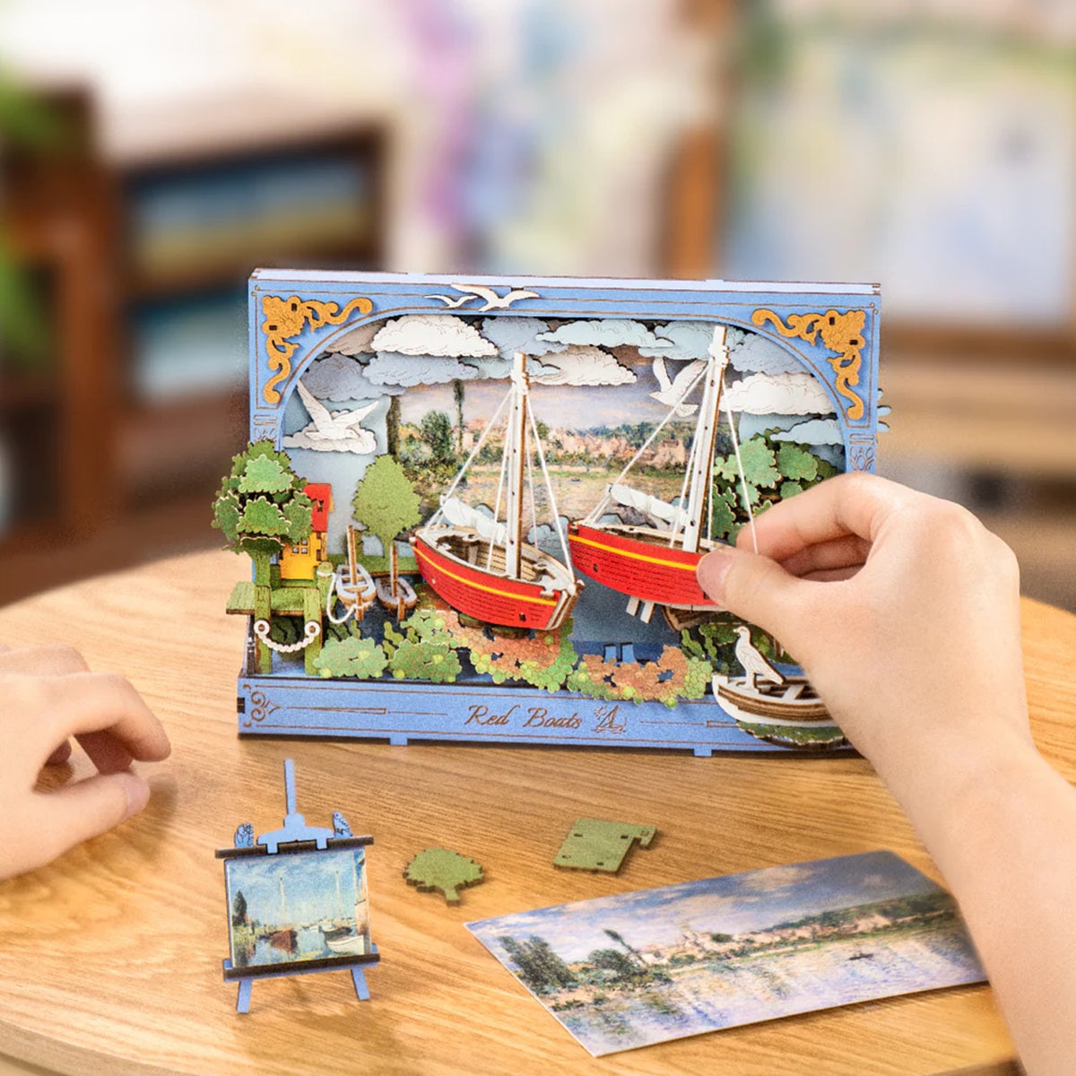 Robotime Red Boats 3D Wooden Puzzle Wall Art Decor