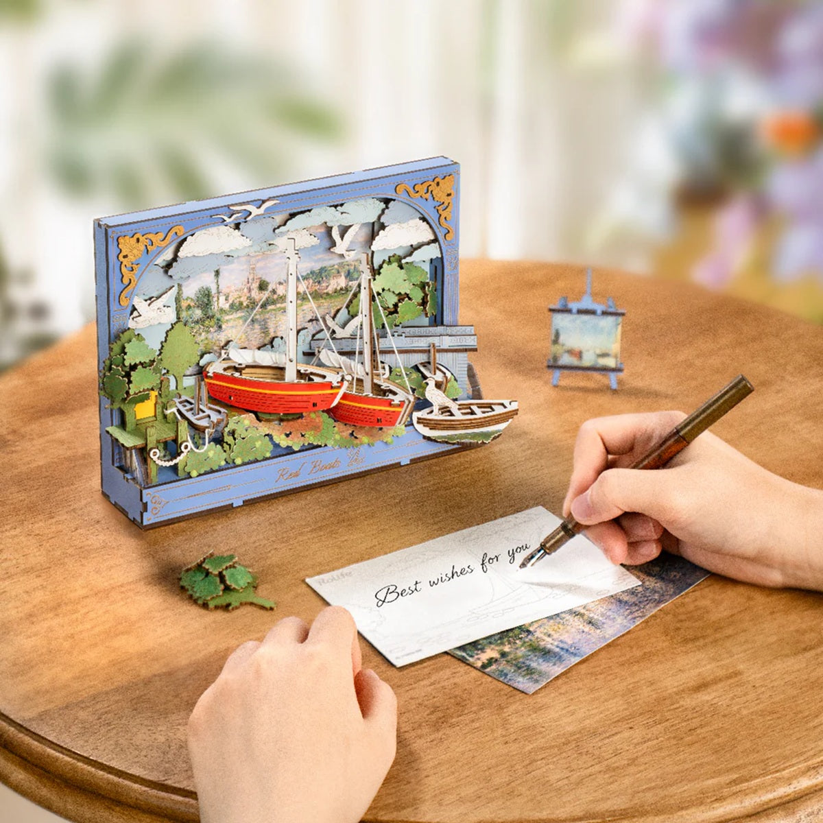 Robotime Red Boats 3D Wooden Puzzle Wall Art Decor