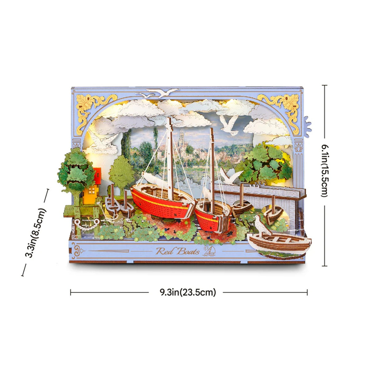 Robotime Red Boats 3D Wooden Puzzle Wall Art Decor