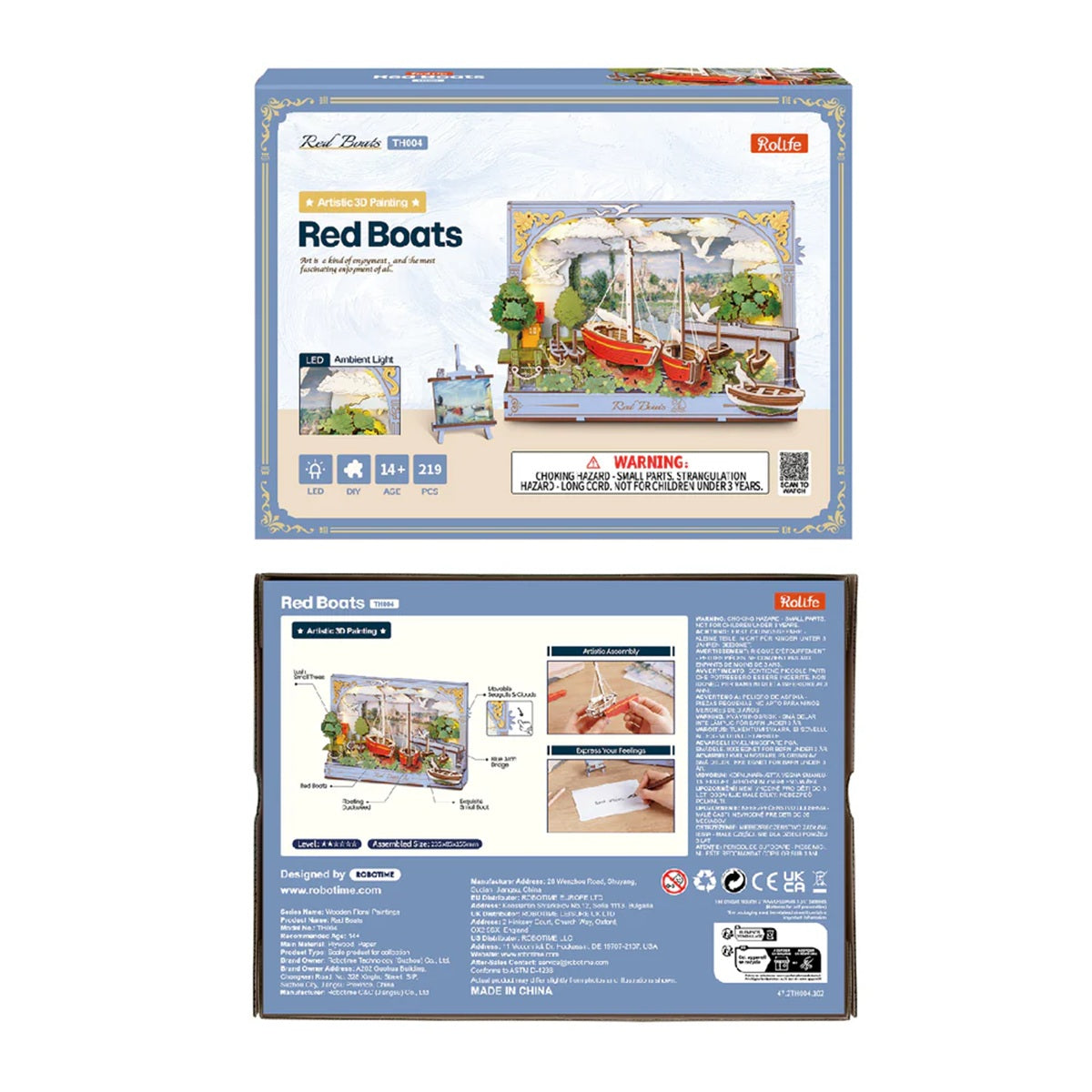 Robotime Red Boats 3D Wooden Puzzle Wall Art Decor