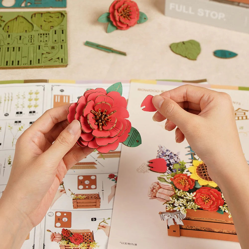 Robotime Wooden Flower Box - Wood Bloom Craft