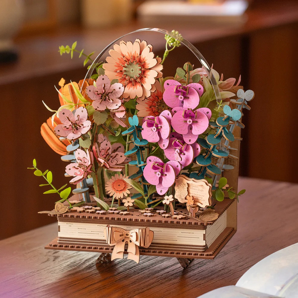 Robotime Wooden Blooming Book DIY Flower Bouquet 3D Puzzle (TW04H) – Artistic Floral Book Display