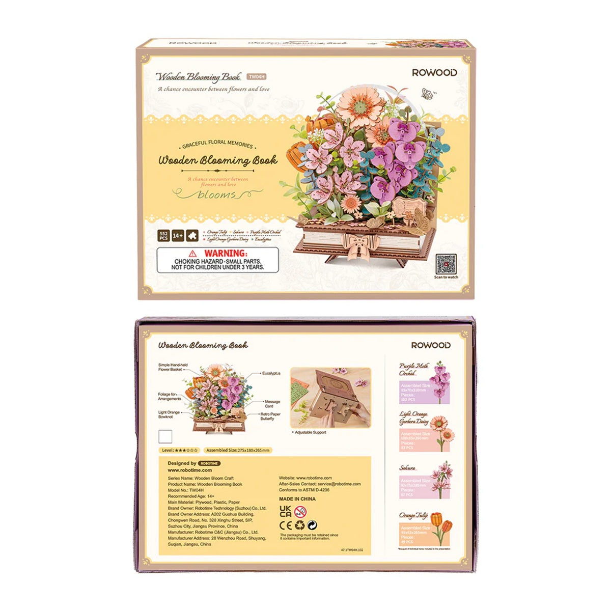 Rolife Wooden Blooming Book DIY Flower Bouquet 3D Puzzle - Artistic Book Display