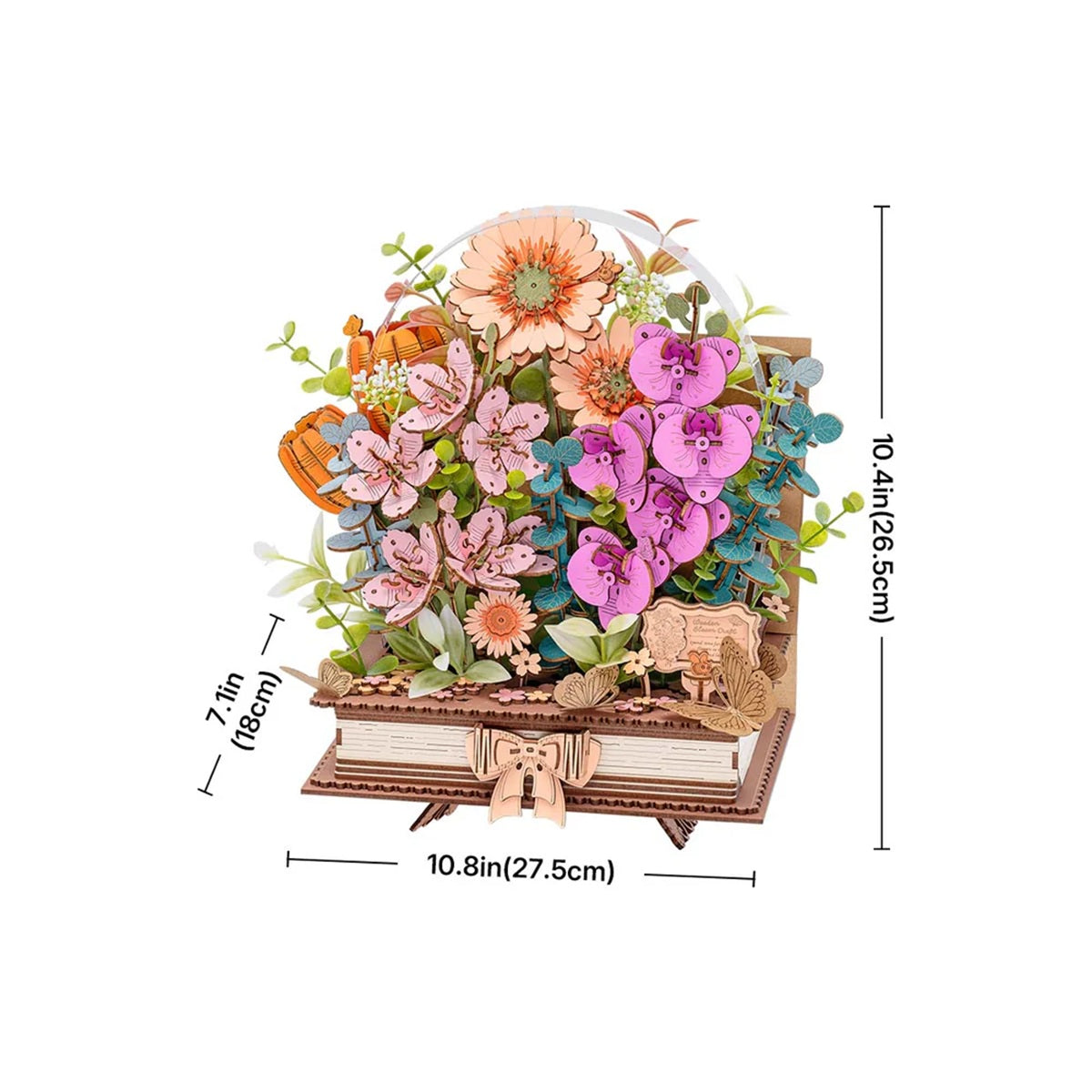 Rolife Wooden Blooming Book DIY Flower Bouquet 3D Puzzle - Artistic Book Display