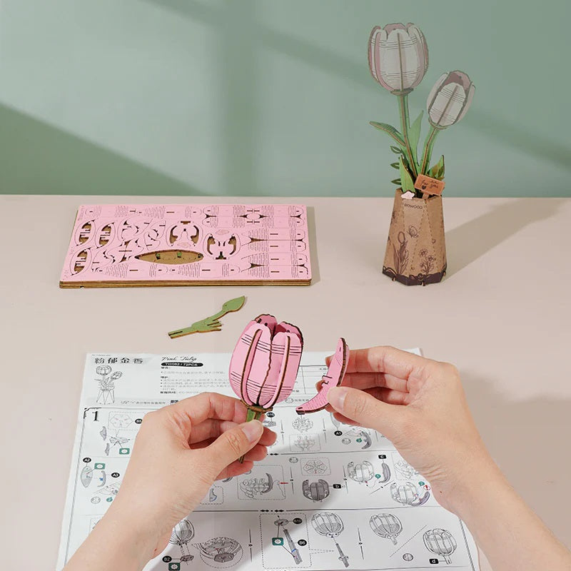 Robotime Pink Tulip DIY Wooden Flower