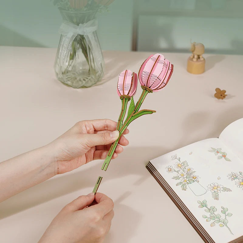 Robotime Pink Tulip DIY Wooden Flower