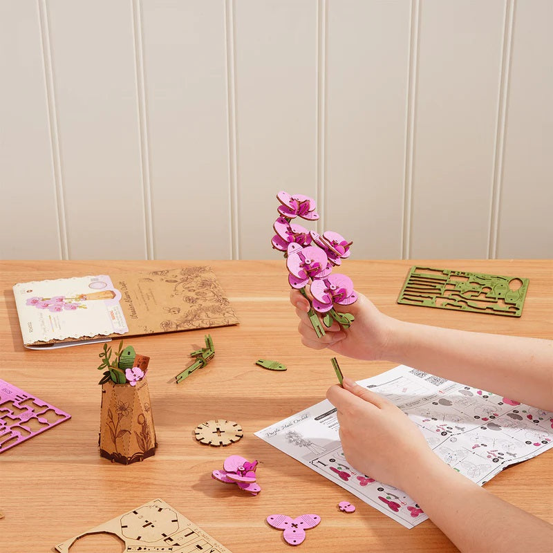 Robotime Purple Moth Orchid DIY Wooden Flower