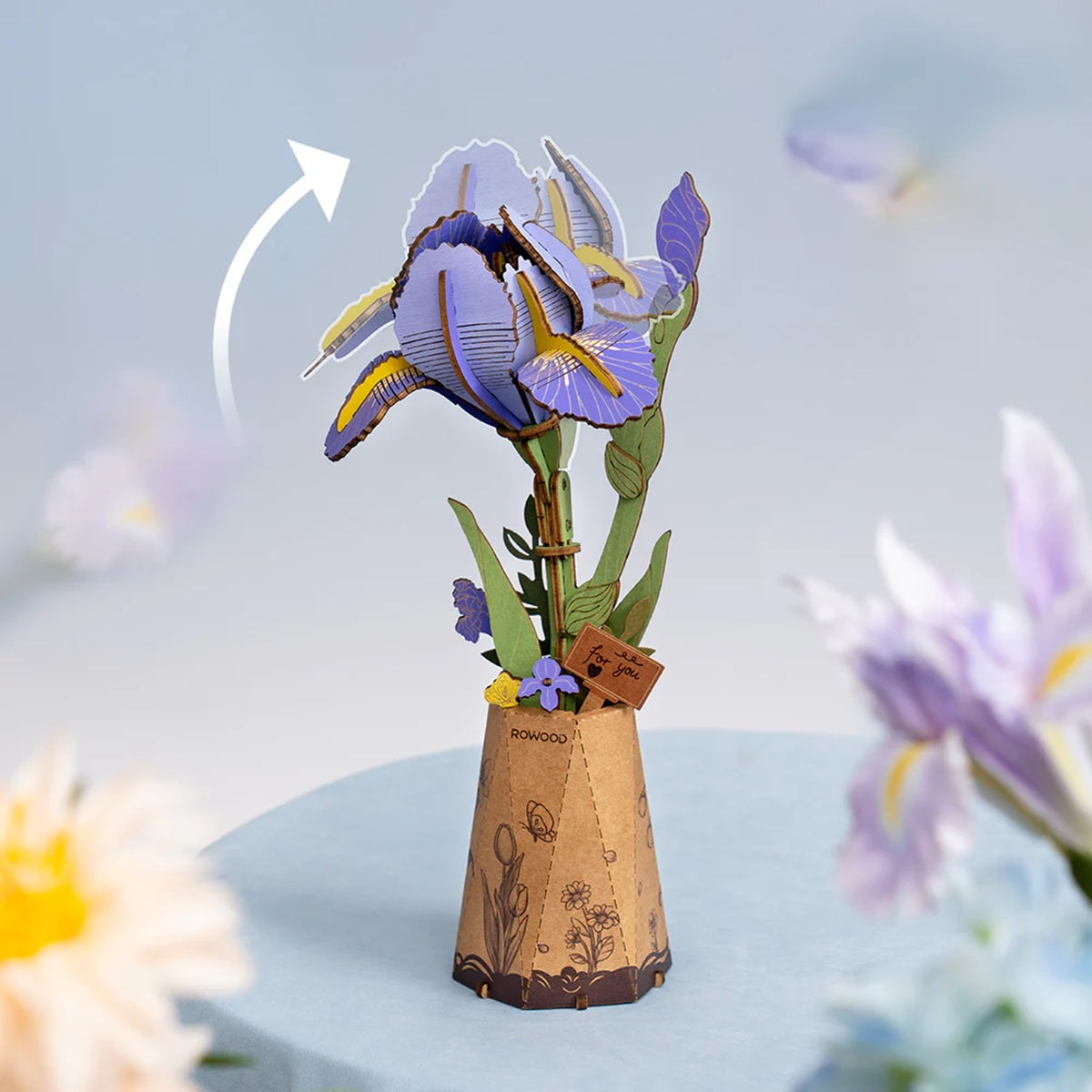 Rolife Purple Iris DIY Wooden Flower 3D Puzzle - Elegant Everlasting Floral Display