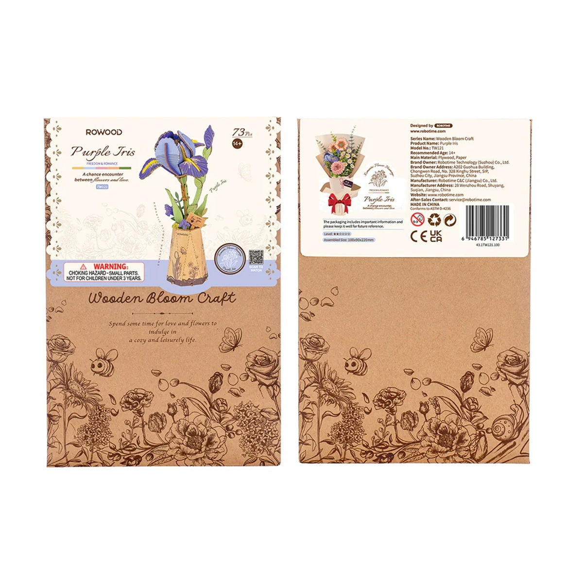 Rolife Purple Iris DIY Wooden Flower 3D Puzzle - Elegant Everlasting Floral Display