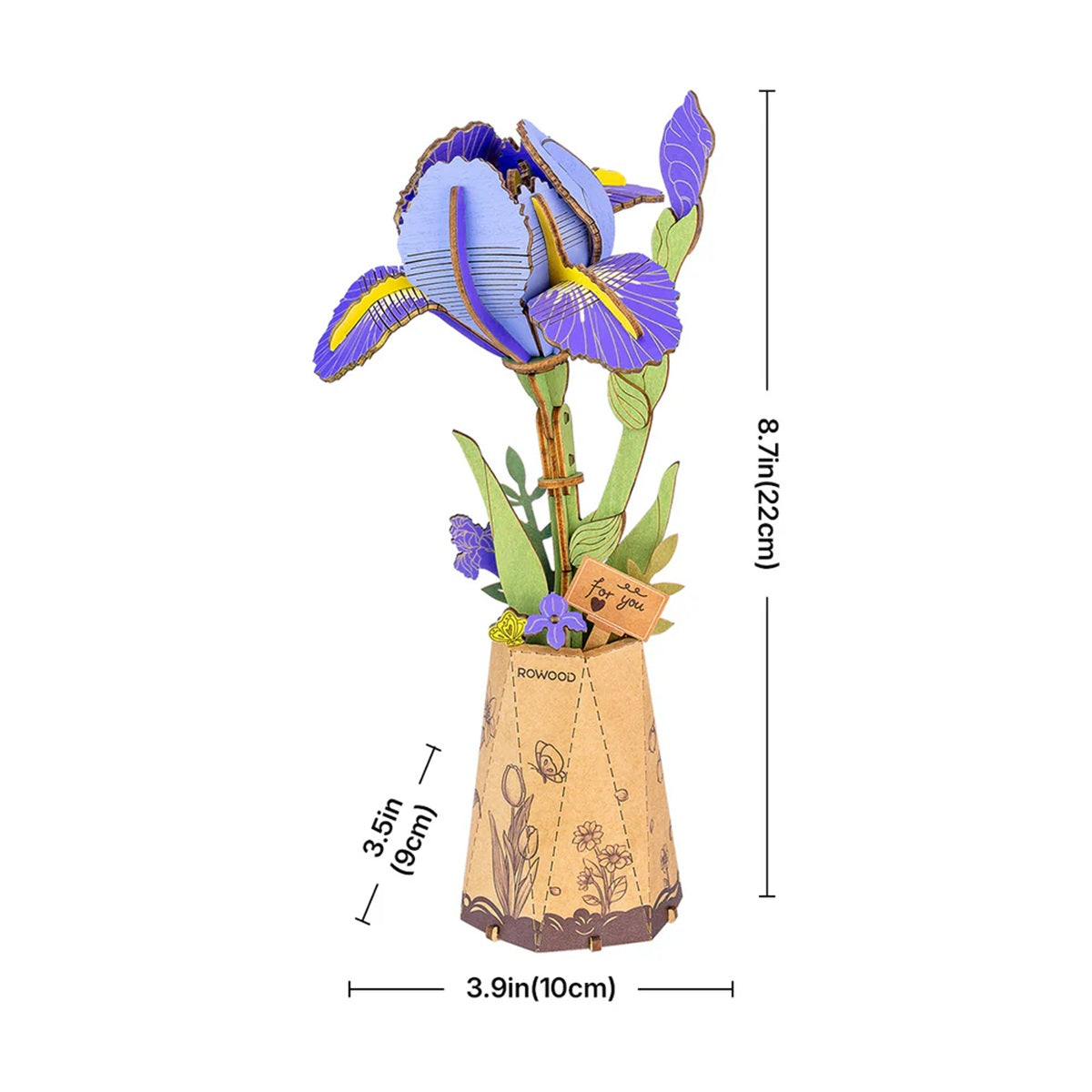 Rolife Purple Iris DIY Wooden Flower 3D Puzzle - Elegant Everlasting Floral Display