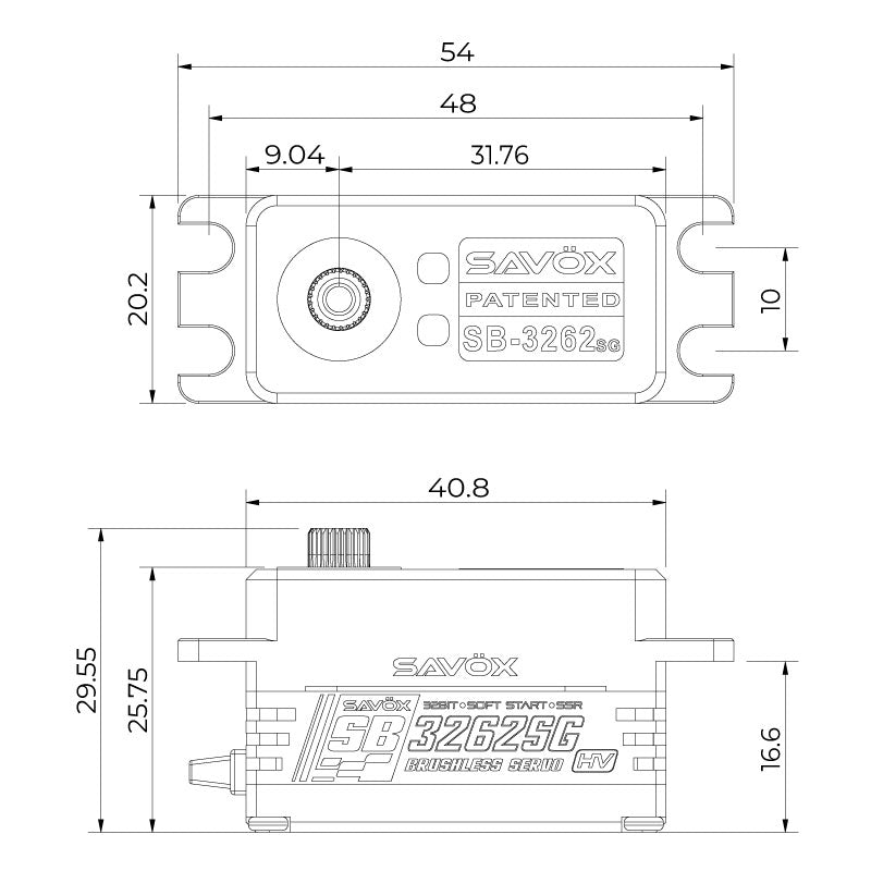Savox High Torque, High Voltage Brushless Servo, Black Edition SB3262SG-BE