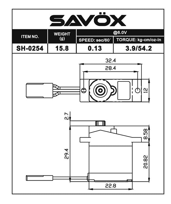 Savox Micro Digital Servo with Soft Start 0.13sec / 54oz @ 6V