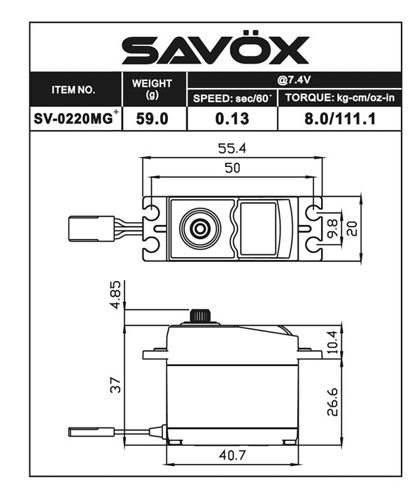 Savox High Voltage Standard Digital Servo 0.13sec / 111.1oz @ 7.4V