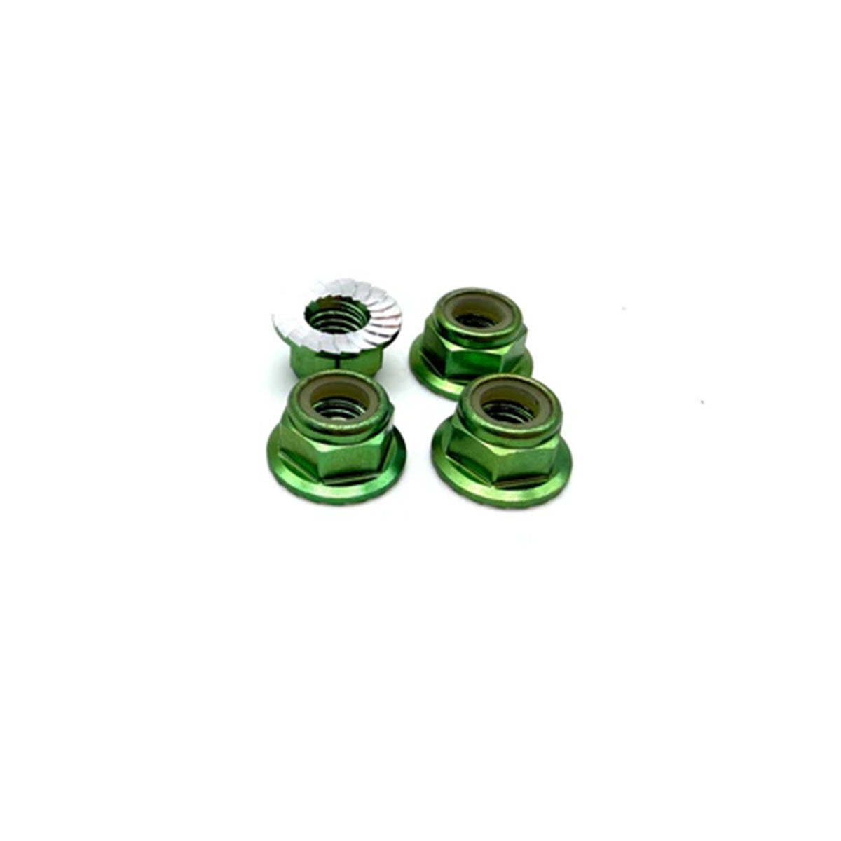 Reef's RC 5mm Aluminum Flanged Serrated Lock Nuts 4-Pack Green - 7075 Aluminum RC Hardware