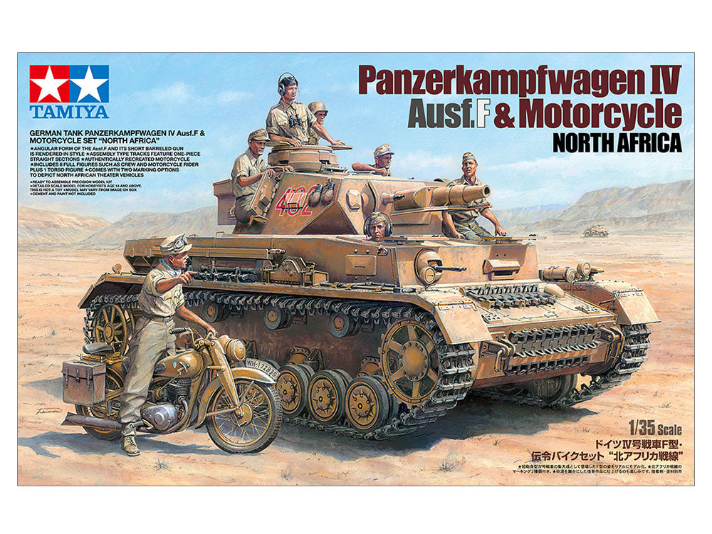 Tamiya 1/35 German Tank Panzer IV Ausf.F & Motorcycle Model Set 25208