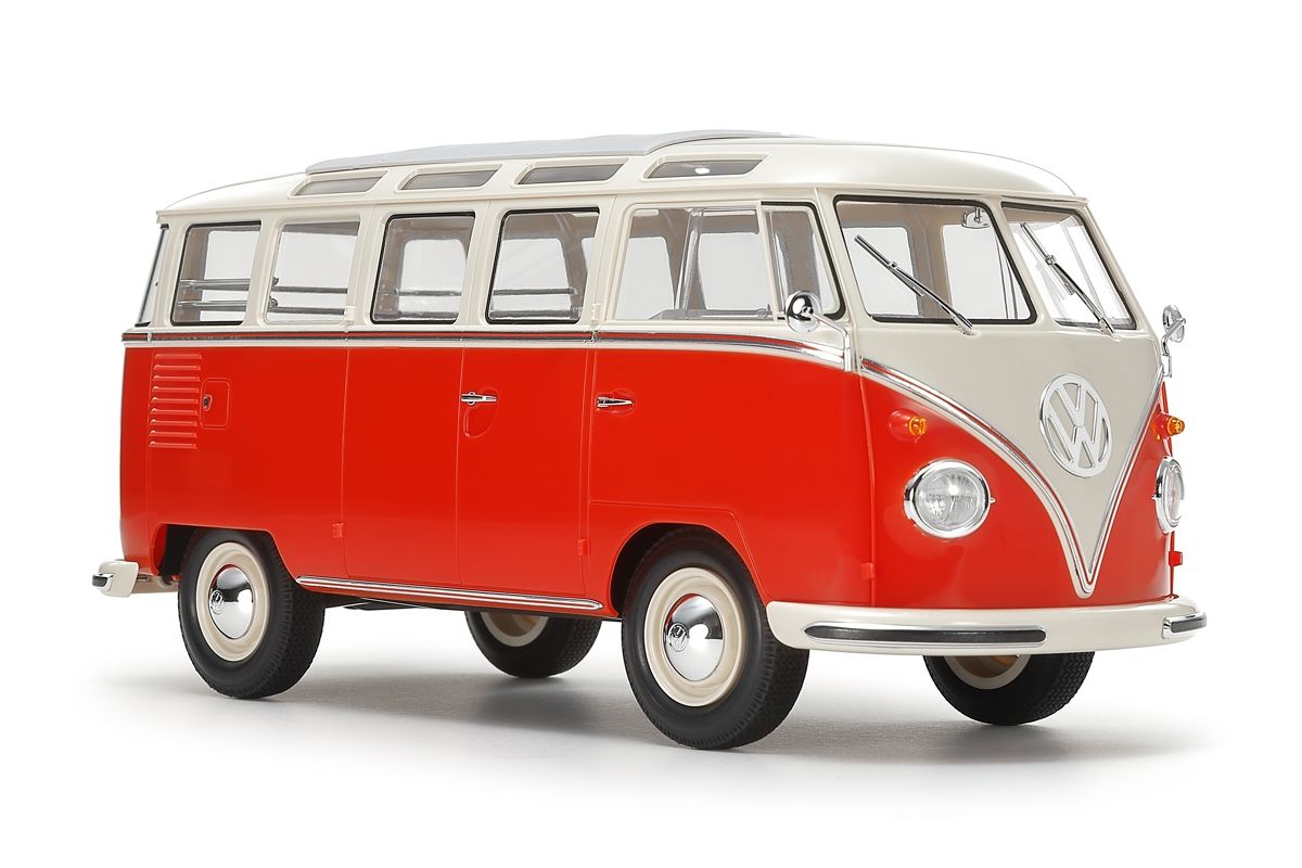 Tamiya 1/24 Clic Loc Volkswagen Type 2 (T1) Red/White Snap-Together Model Kit – No Glue or Paint