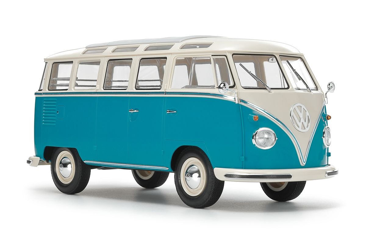 Tamiya 1/24 Clic Loc Volkswagen Type 2 (T1) Blue/White Snap-Together Model Kit – No Glue or Paint