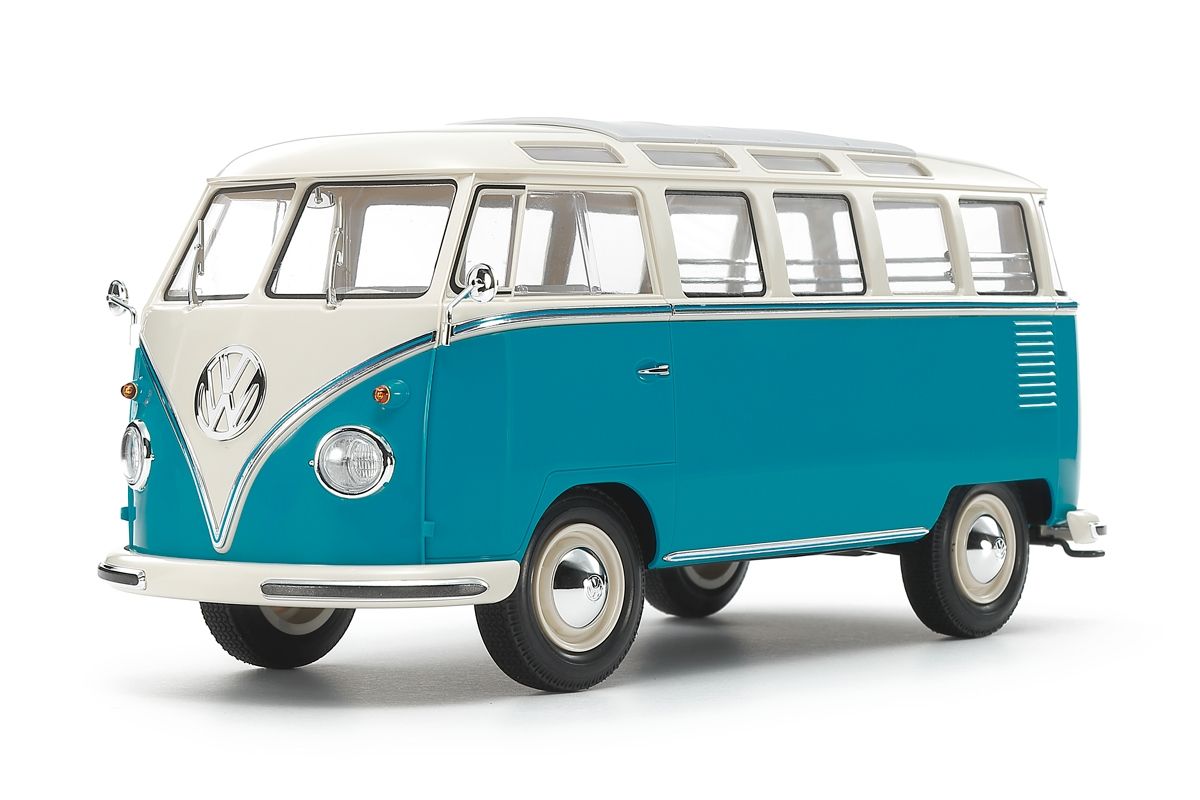 Tamiya 1/24 Clic Loc Volkswagen Type 2 (T1) Blue/White Snap-Together Model Kit – No Glue or Paint