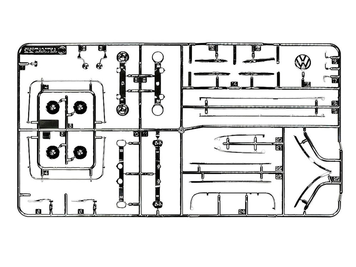Tamiya 1/24 Clic Loc Volkswagen Type 2 (T1) Blue/White Snap-Together Model Kit – No Glue or Paint