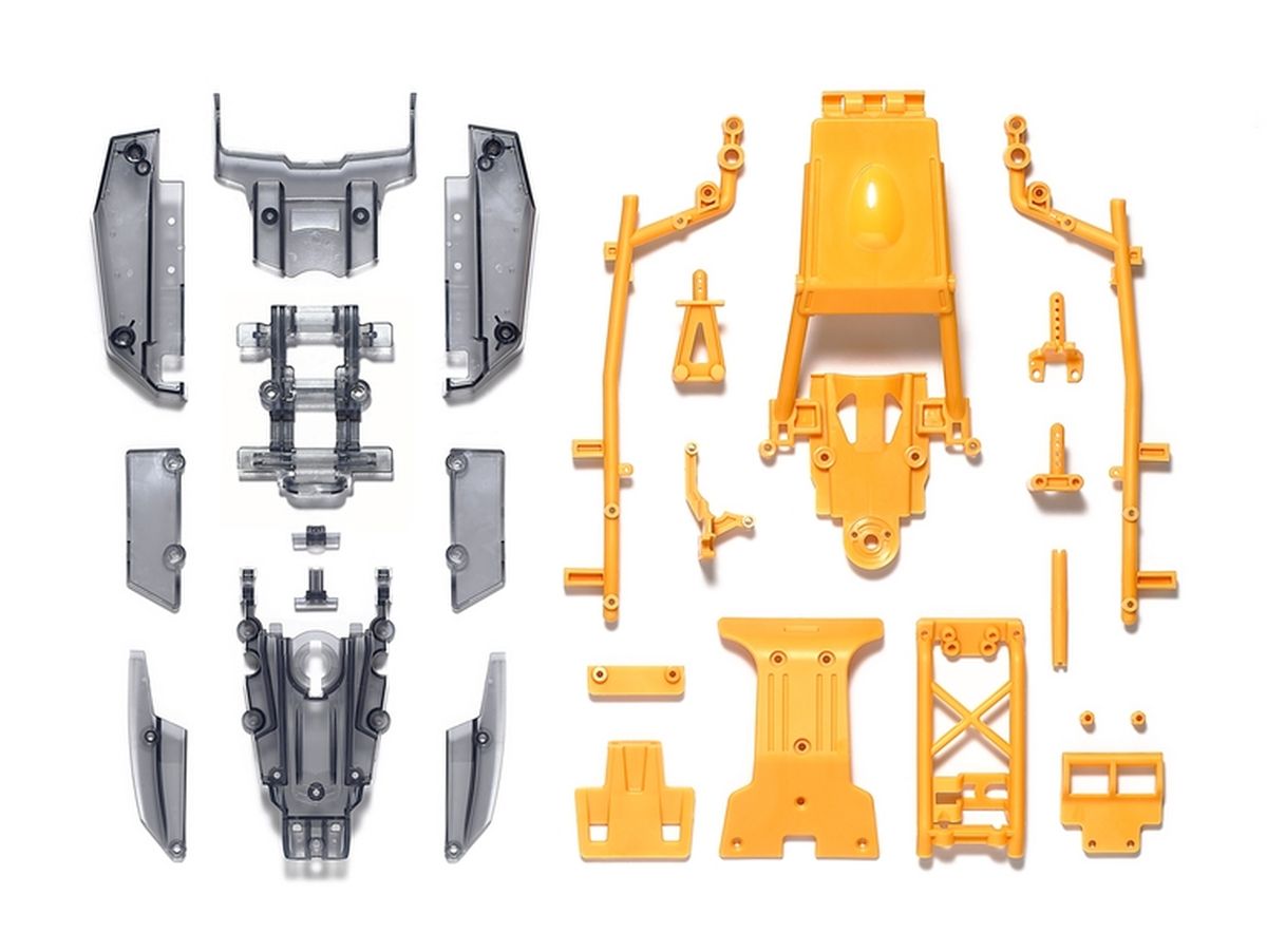 Tamiya DT-04 Body Parts Set – Clear Smoke Cowling & Camel Yellow Roll Cage for Fighter NXGEN