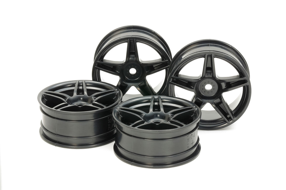 Tamiya RC 24mm Medium-Narrow 5-Spoke Wheels Black Offset +2 4-Pack