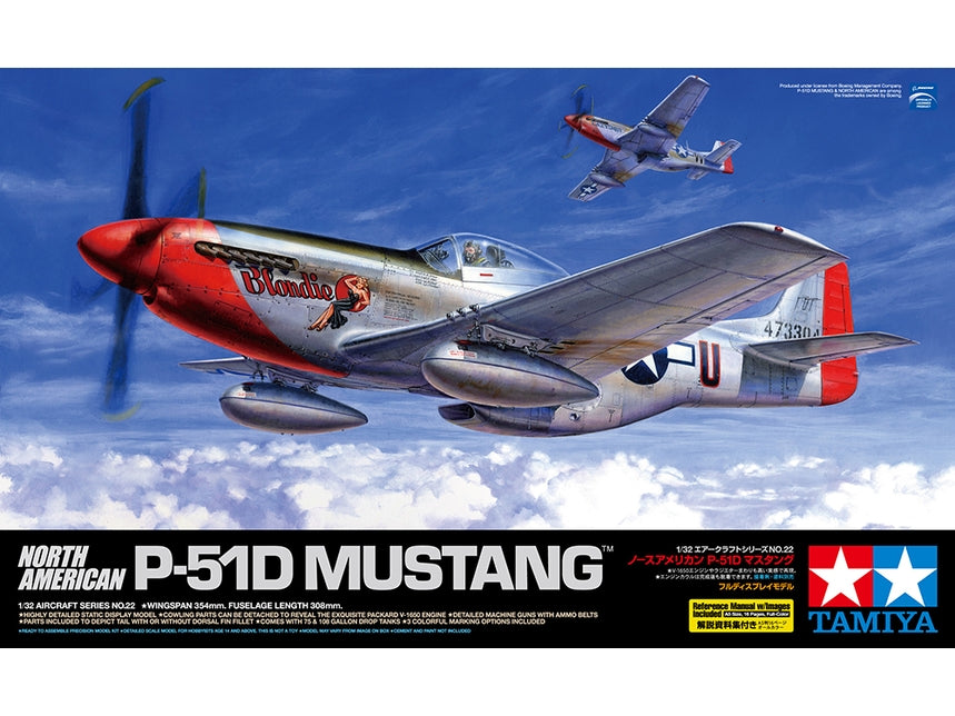 Tamiya 1/32 North American P-51D Mustang WWII USAAF Fighter Plastic Model Airplane Kit