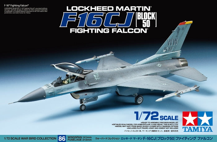Tamiya 1/72 F-16CJ Block 50 Fighting Falcon USAF Multirole Fighter Plastic Model Airplane Kit
