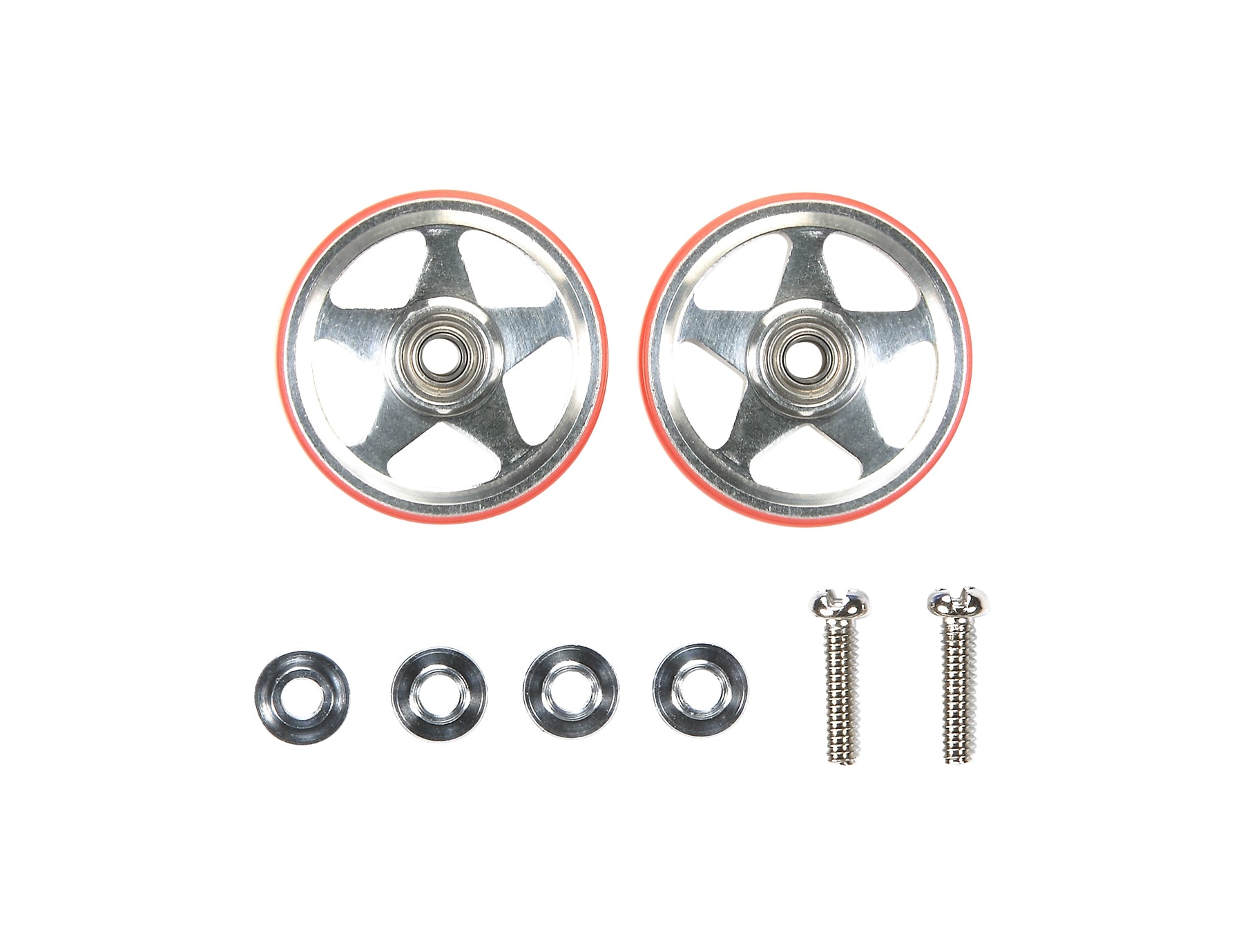 Tamiya JR 19mm Alum 5 Spoke Rollers withPlastic Rings (Red)