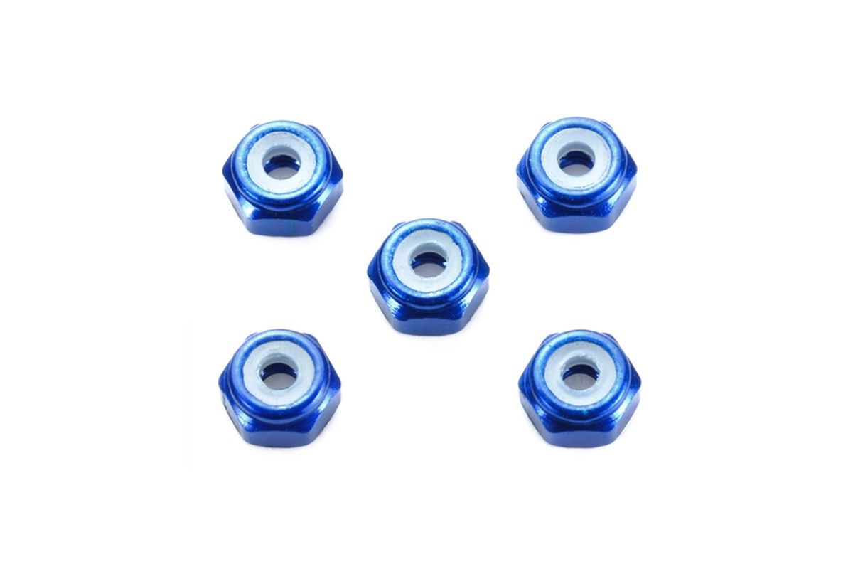 Tamiya Mini 4WD 2mm Aluminum Lock Nuts, Dark Blue (5 pcs) – Resin Insert Nuts for Rollers & Mass Dampers