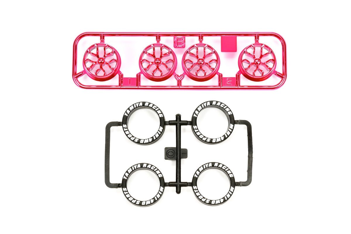 Tamiya JR LP Tire/Plated Wheel Set, Pink Plated (Y-Spoke) 95529