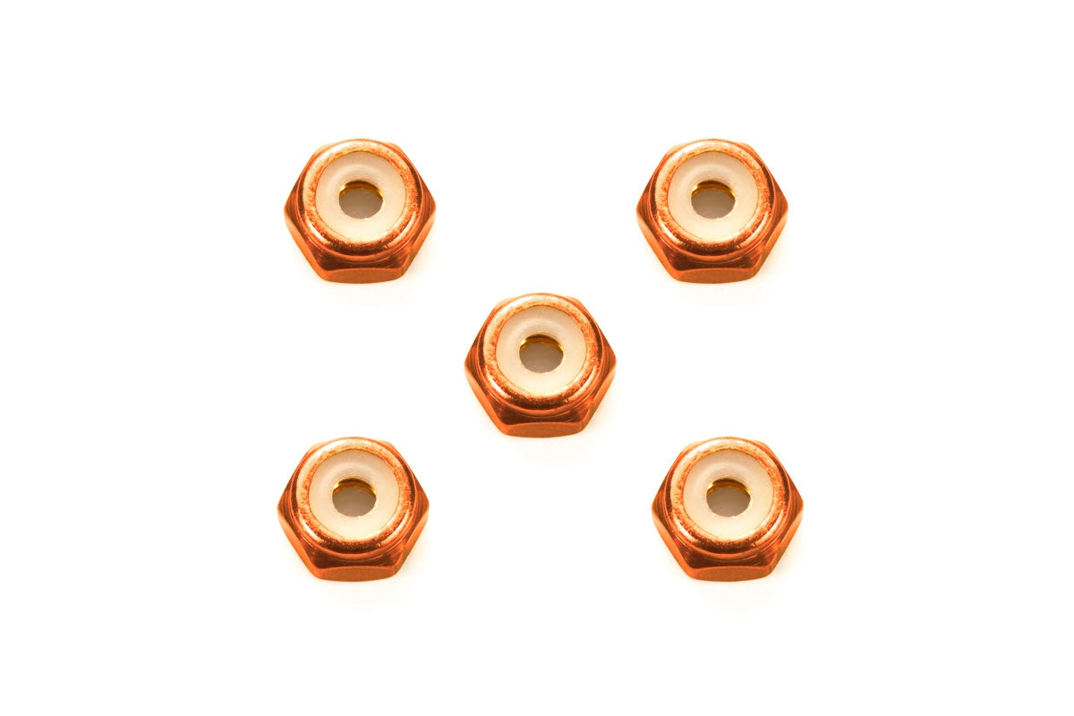 Tamiya JR 2mm Aluminum Lock Nut, Orange, 5pcs 95556