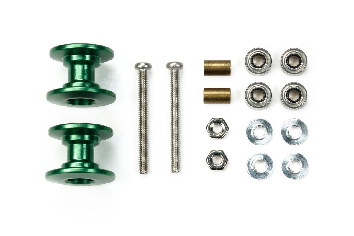 Tamiya JR LW Double Aluminum Rollers, 13-12mm, Green 95606