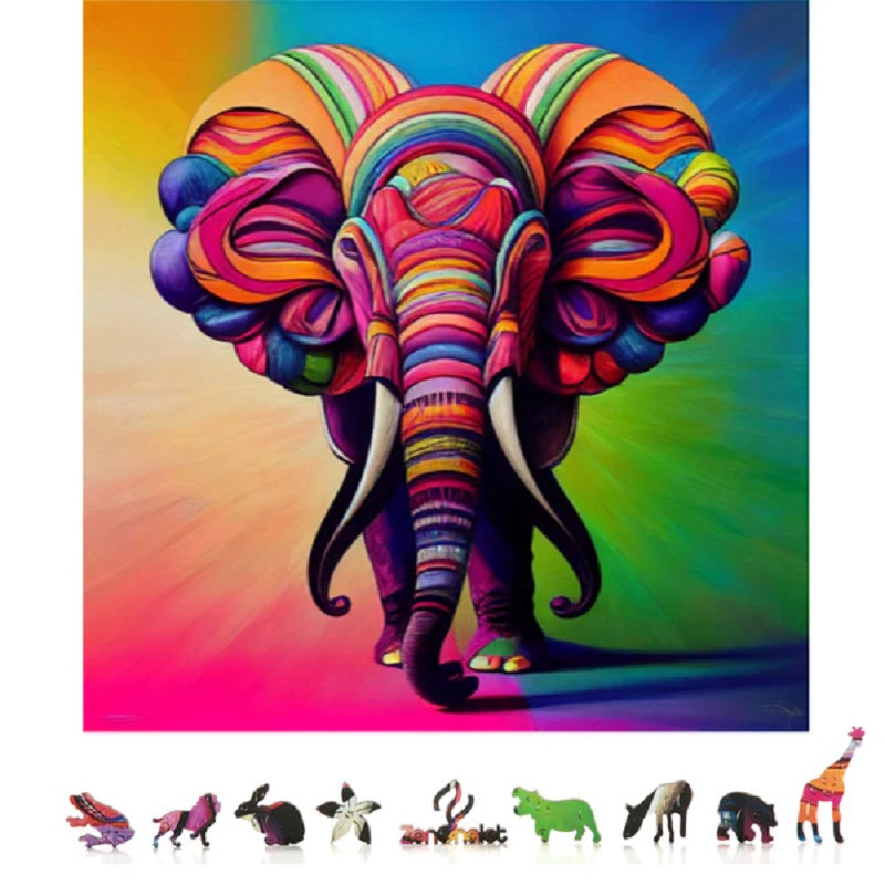 ZenChalet Puzzles Colorful Elephant Wooden Jigsaw Puzzle 500 pcs CE500