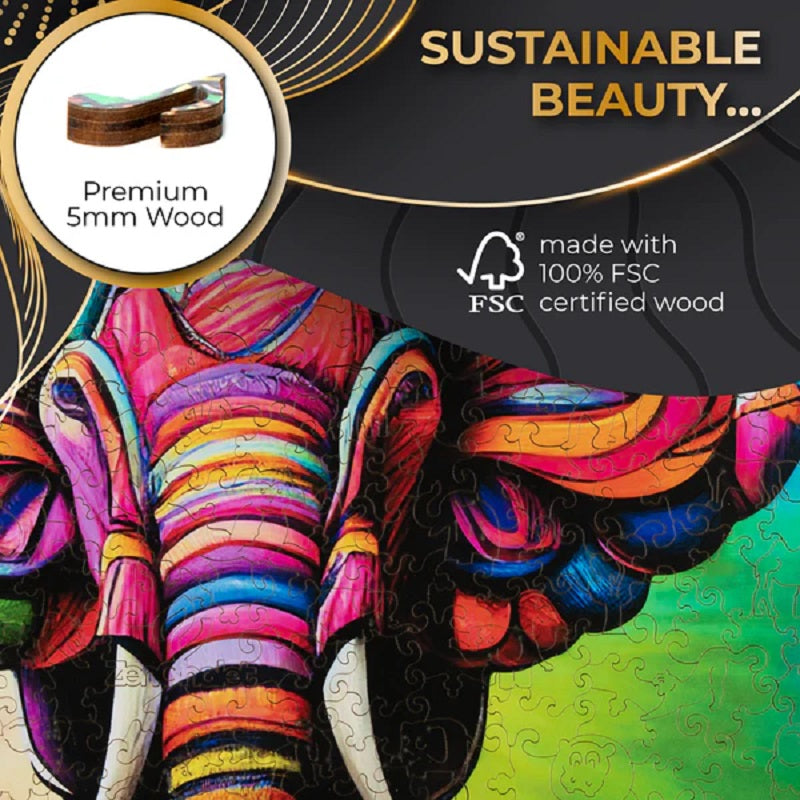 ZenChalet Puzzles Colorful Elephant Wooden Jigsaw Puzzle 500 pcs CE500