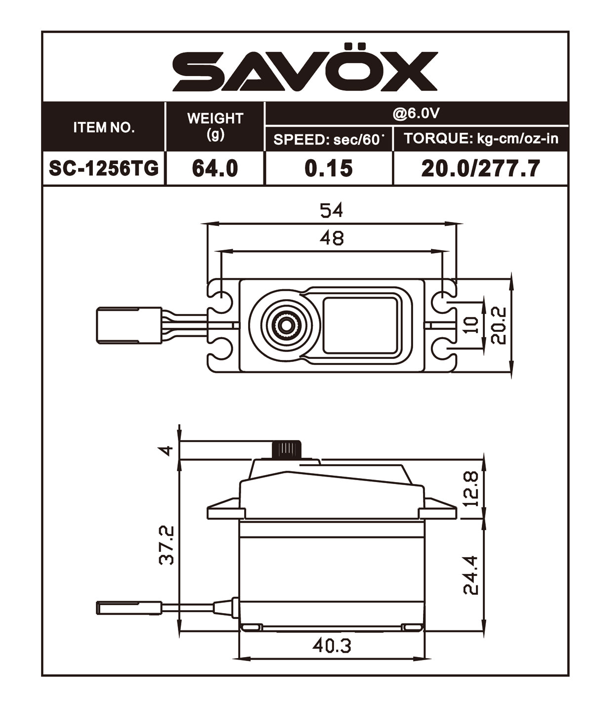 Savox Black Edition 1/10 Size Coreless High Torque Digital Servo