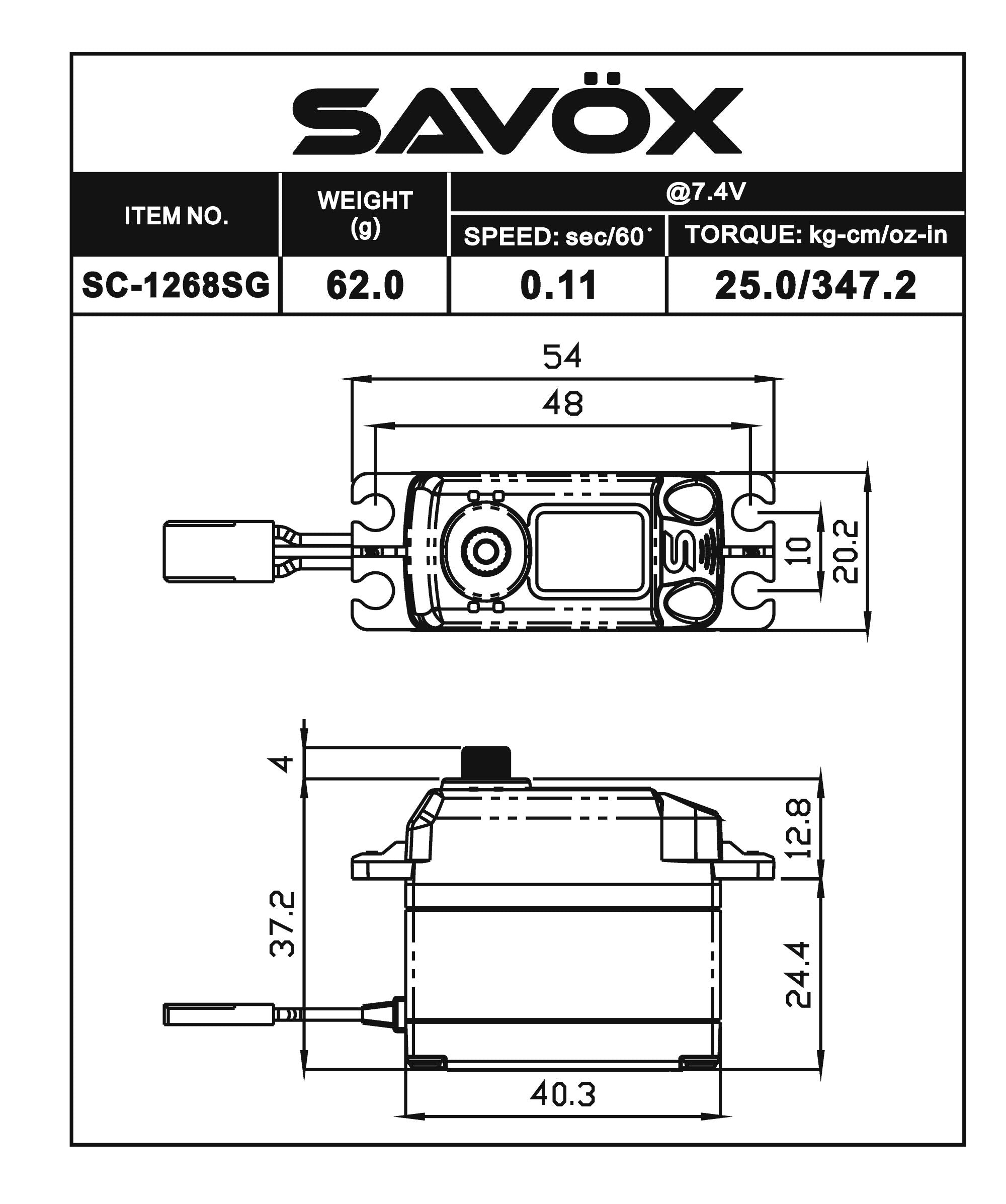 Savox 1/8 Scale Black Edition High Torque Digital Servo 7.4V